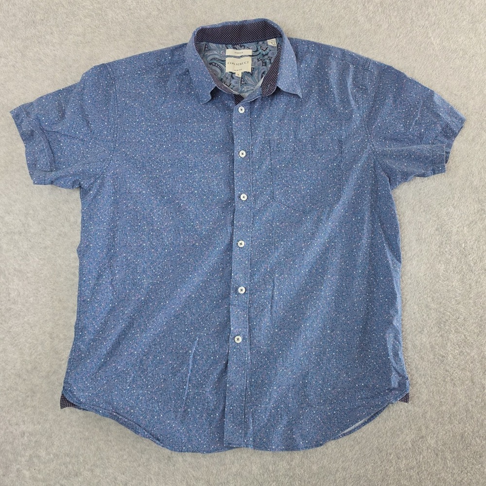 Construct Shirt Mens Large Blue Geometric 4-Way Stretch Slim Fit Short Sleeve